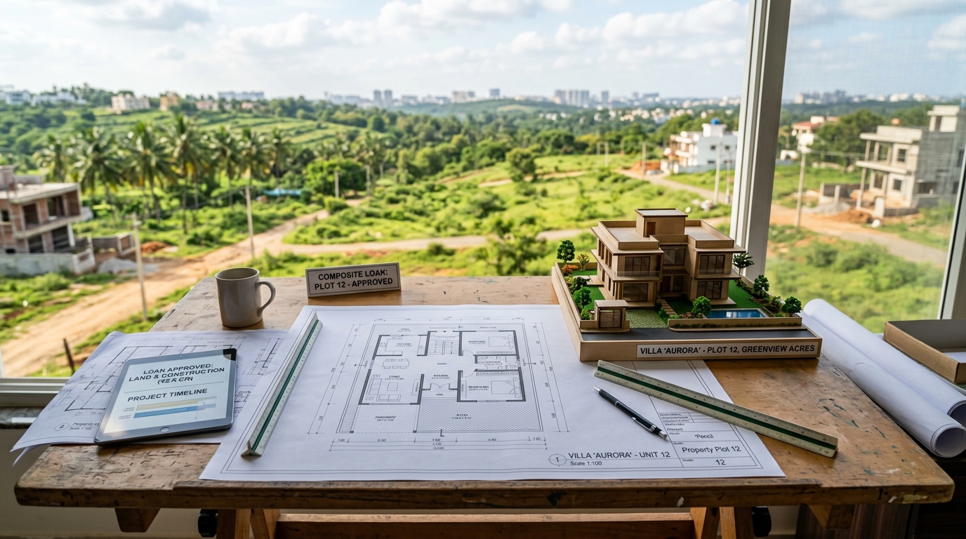 Architectural plans overlaying a residential plot in Bangalore
